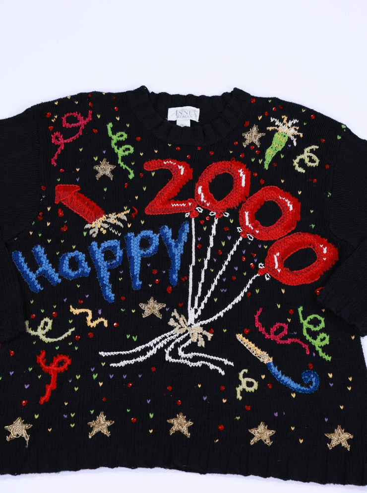 Vintage Y2K Casual Corner Annex Women Happy 2000 Sequin Sweater