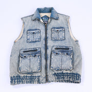 Vintage 80s Northwest Territory Acid Wash Denim Puffer Vest
