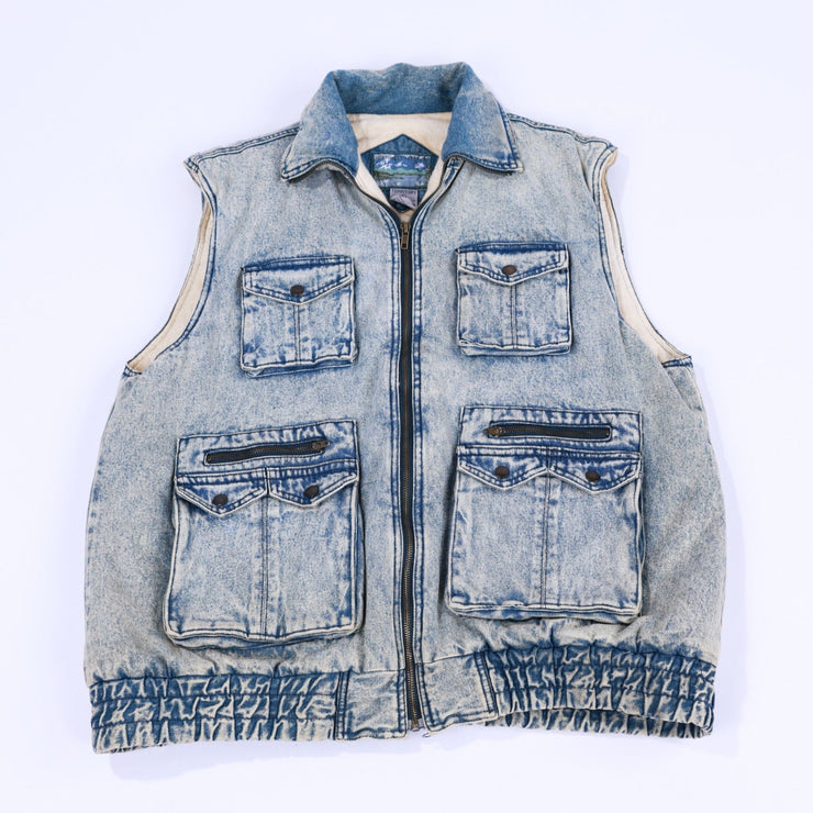 Vintage 80s Northwest Territory Acid Wash Denim Puffer Vest