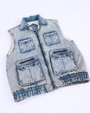 Vintage 80s Northwest Territory Acid Wash Denim Puffer Vest