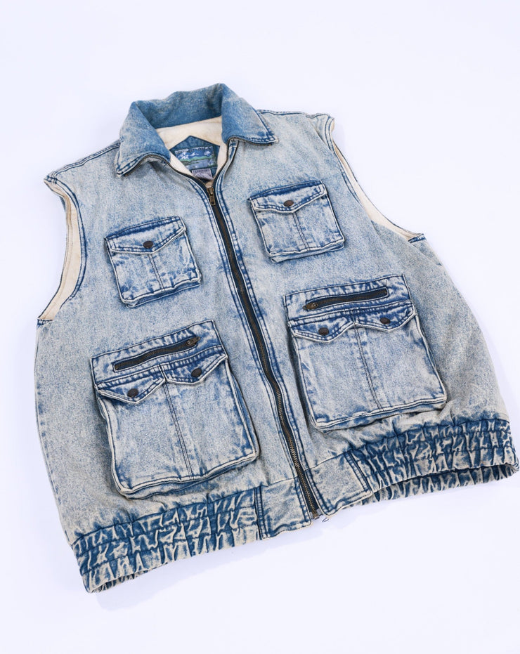 Vintage 80s Northwest Territory Acid Wash Denim Puffer Vest