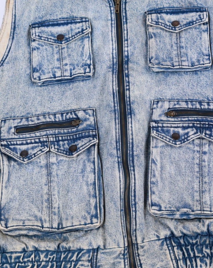 Vintage 80s Northwest Territory Acid Wash Denim Puffer Vest