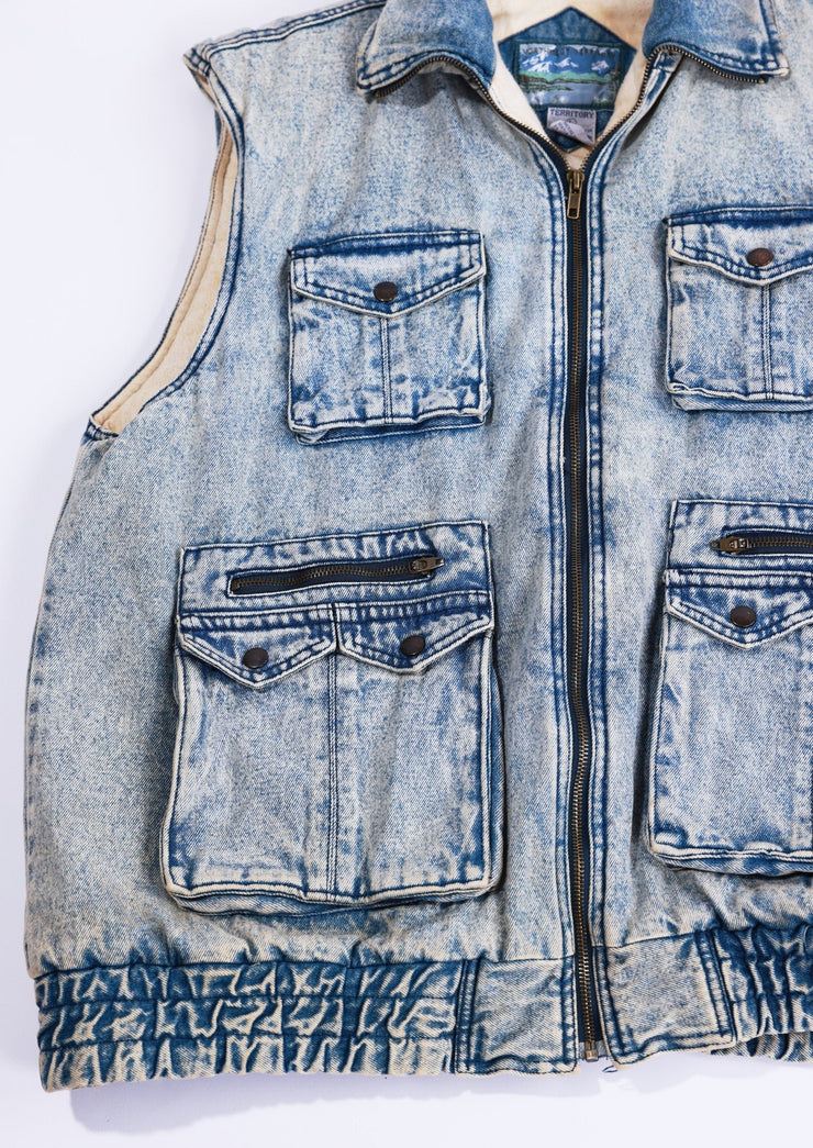 Vintage 80s Northwest Territory Acid Wash Denim Puffer Vest