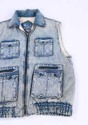 Vintage 80s Northwest Territory Acid Wash Denim Puffer Vest