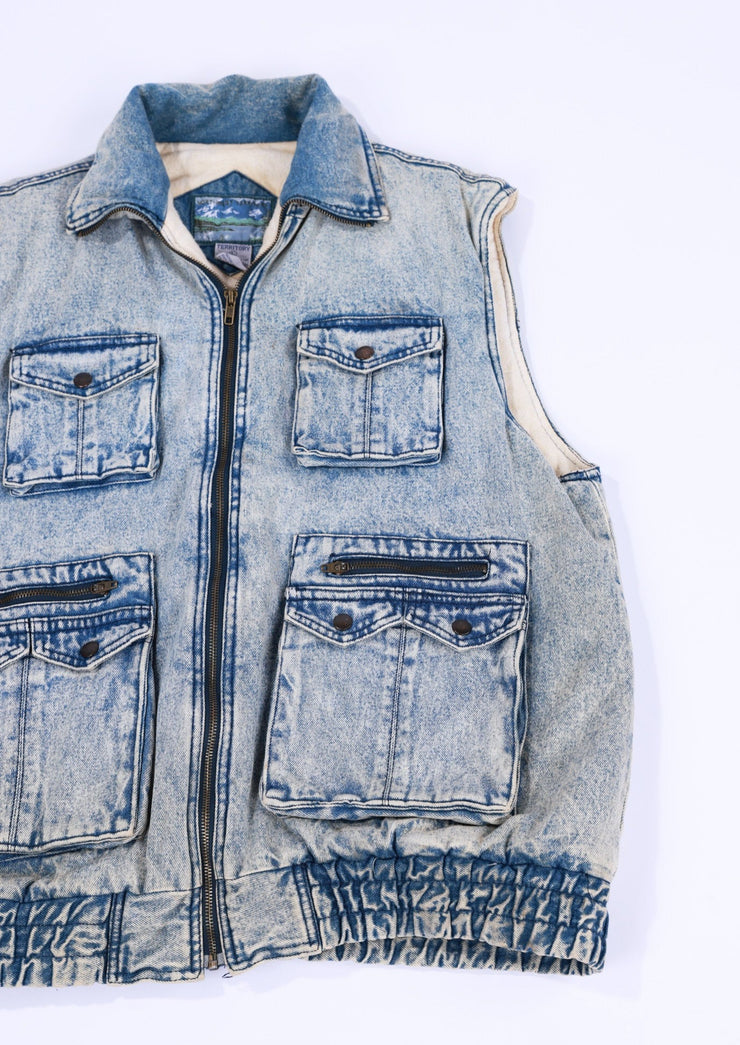 Vintage 80s Northwest Territory Acid Wash Denim Puffer Vest
