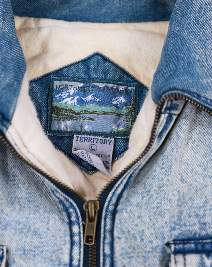 Vintage 80s Northwest Territory Acid Wash Denim Puffer Vest