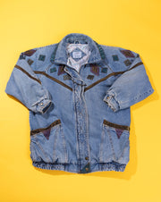 Vintage 80s Be in the Current Seen Long Denim Jacket