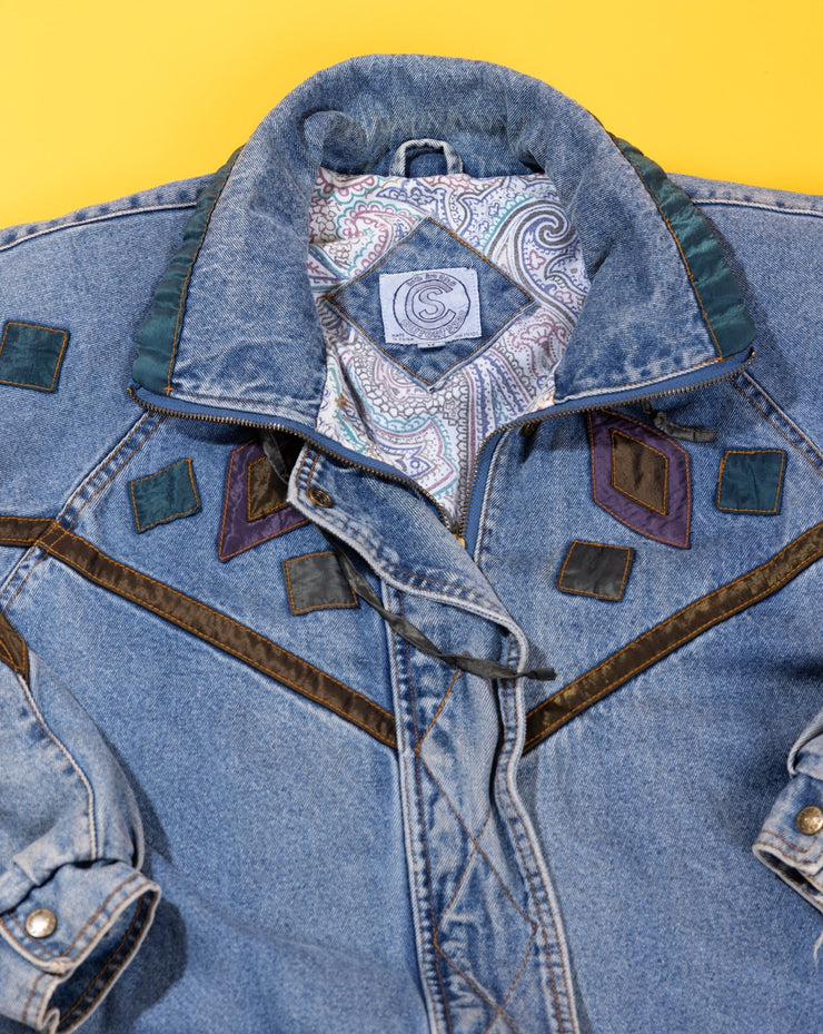 Vintage 80s Be in the Current Seen Long Denim Jacket