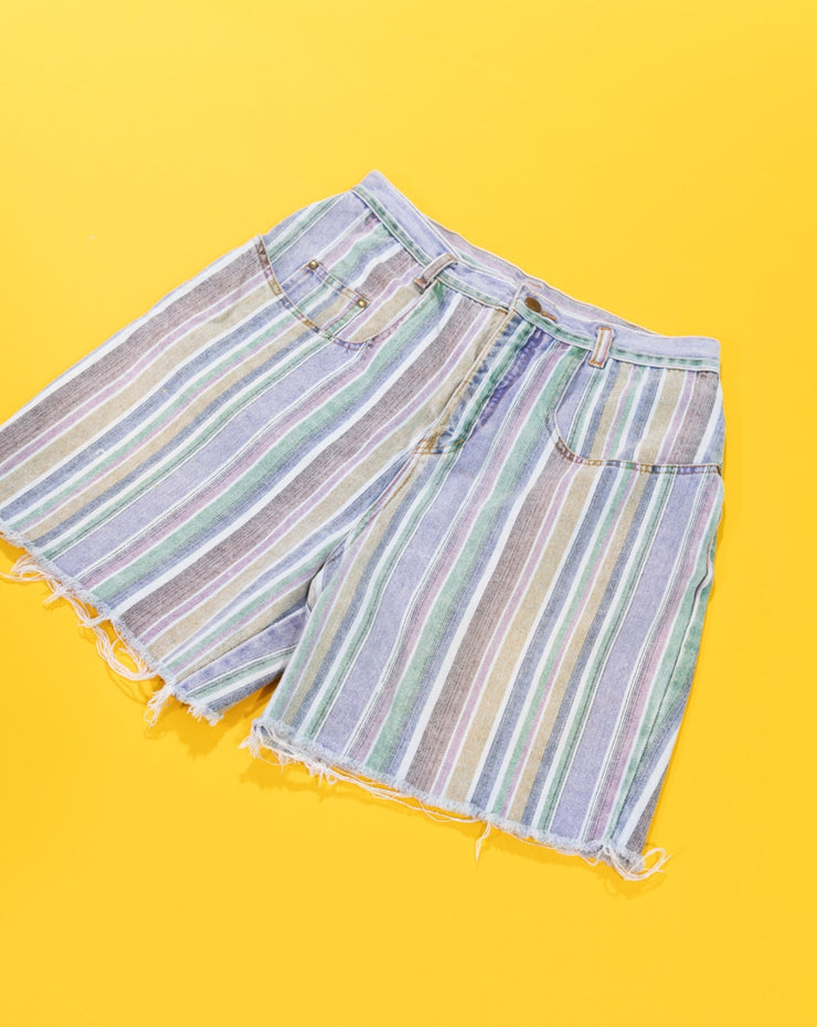Vintage 80s Styles To Go Striped Denim Shorts