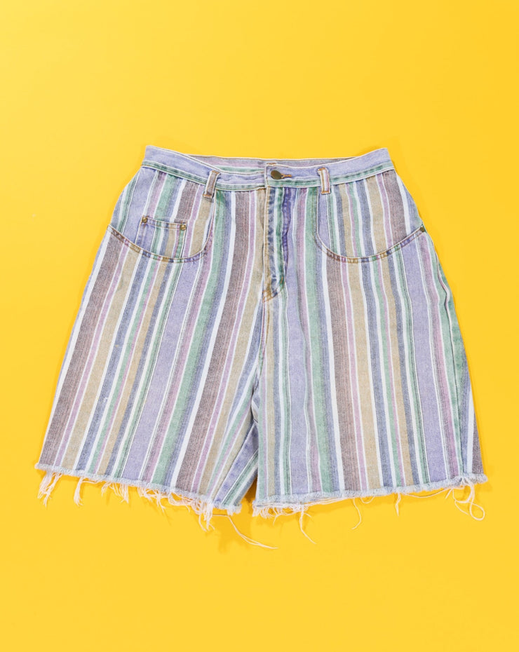 Vintage 80s Styles To Go Striped Denim Shorts