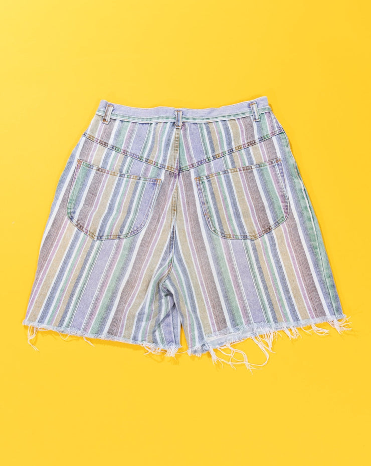 Vintage 80s Styles To Go Striped Denim Shorts