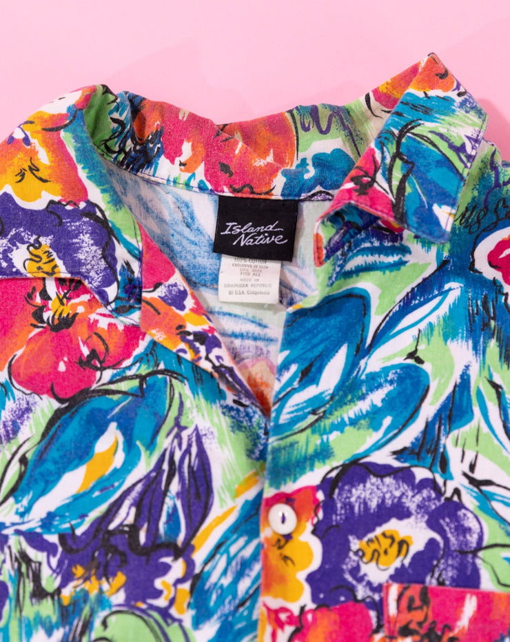 Vintage 80s Island Native Floral Button Up