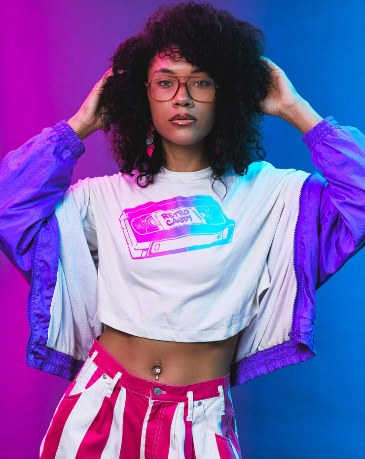 Retro Candy Cotton Candy VHS Crop Top