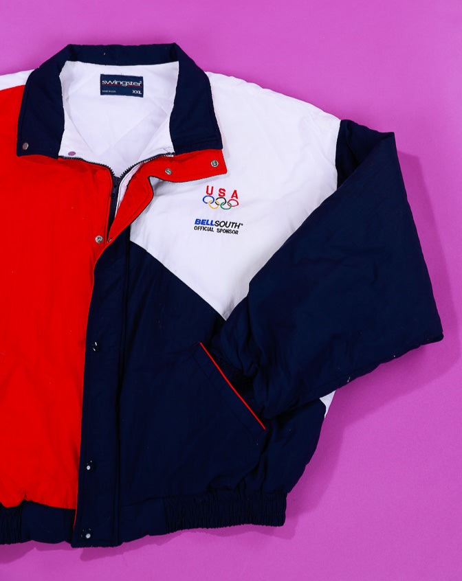 Vintage 80s Swingster Bell South USA Olympics Jacket