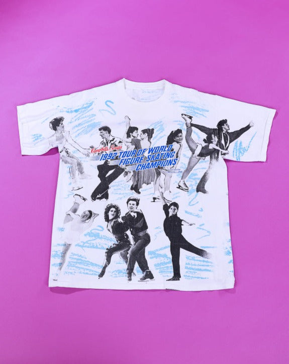 Vintage 1992 Tour World Figure Skating All Over Print T-shirt