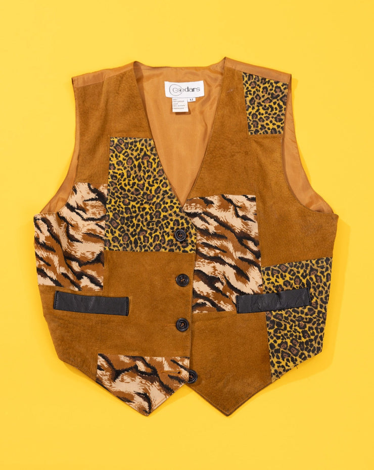 Vintage 80s Cedars Leopard Print Leather Vest