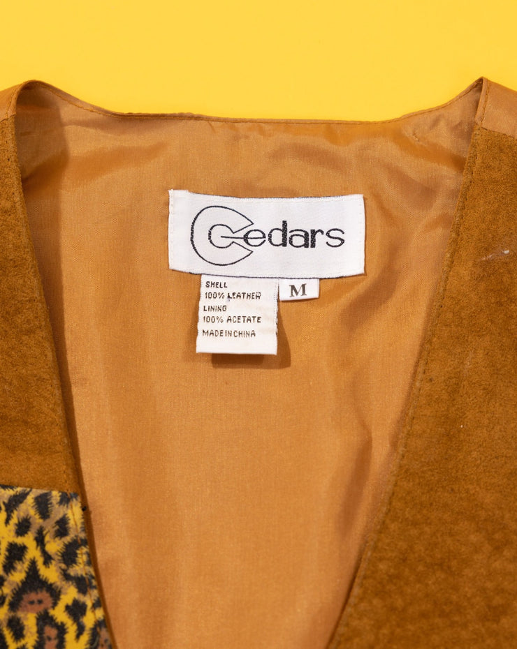 Vintage 80s Cedars Leopard Print Leather Vest