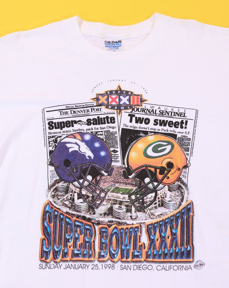 Vintage 1998 Broncos vs Packers Super Bowl XXXII T-shirt