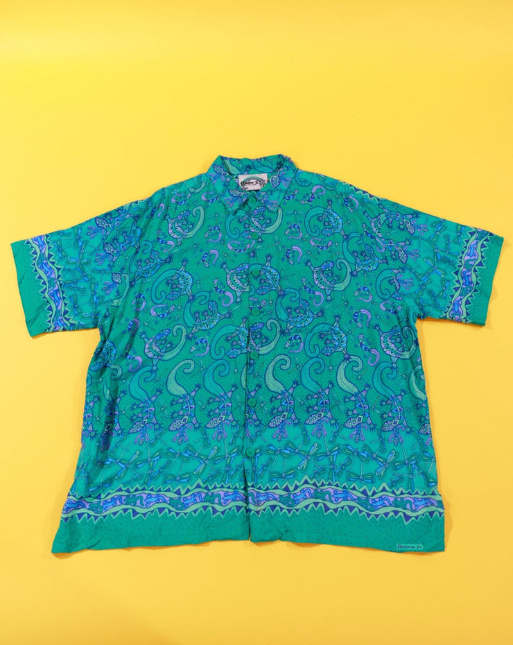 Vintage 80s Rainbow-Jo Maui Gecko Dragon Fly Button Up
