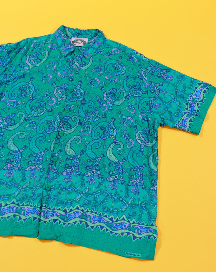 Vintage 80s Rainbow-Jo Maui Gecko Dragon Fly Button Up