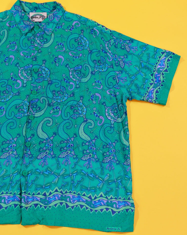 Vintage 80s Rainbow-Jo Maui Gecko Dragon Fly Button Up