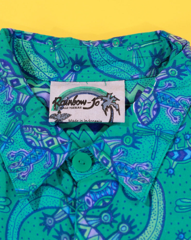Vintage 80s Rainbow-Jo Maui Gecko Dragon Fly Button Up