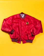 Vintage 80s NHL Chicago Blackhawks Swingster Satin Bomber Jacket