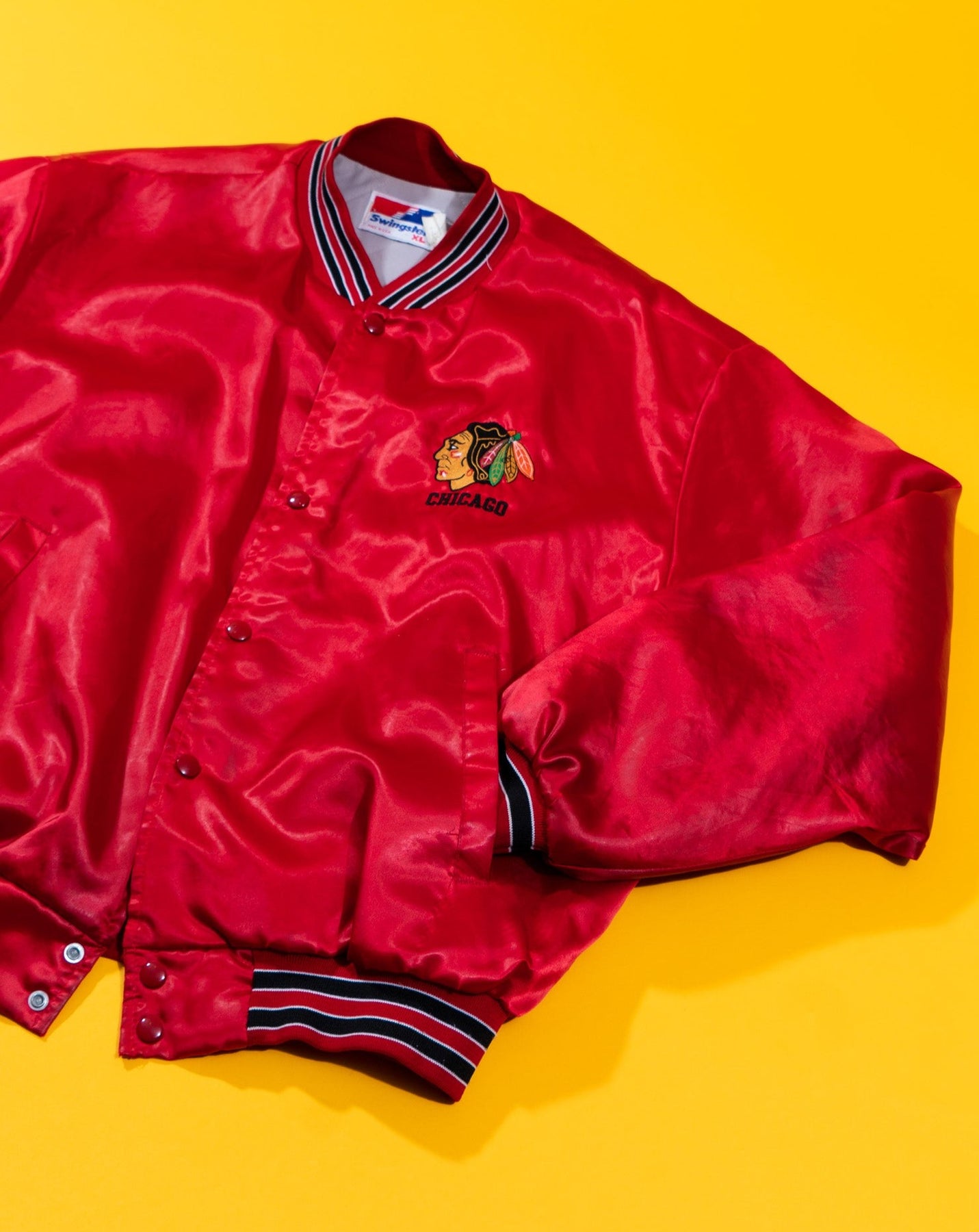 Chicago Blackhawks Red and Black Satin Varsity Jacket