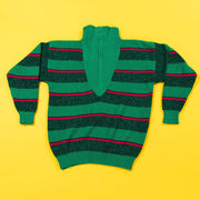 Vintage 80s Gitano Retro 1/4 Zip Sweater (Green/Pink Stripe)