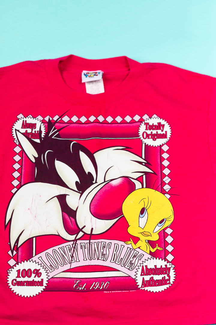 Vintage 1995 Looney Tunes Blues Crop Top tweety bird and Sylvester cat from retro candy