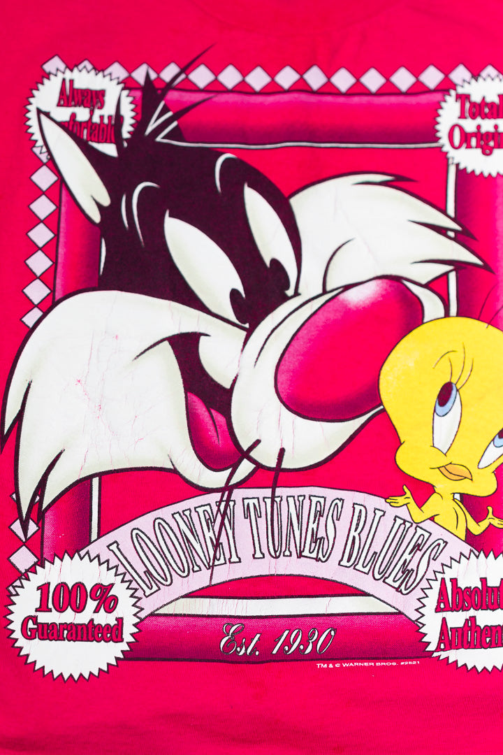 Vintage 1995 Looney Tunes Blues Crop Top tweety bird and Sylvester cat from retro candy
