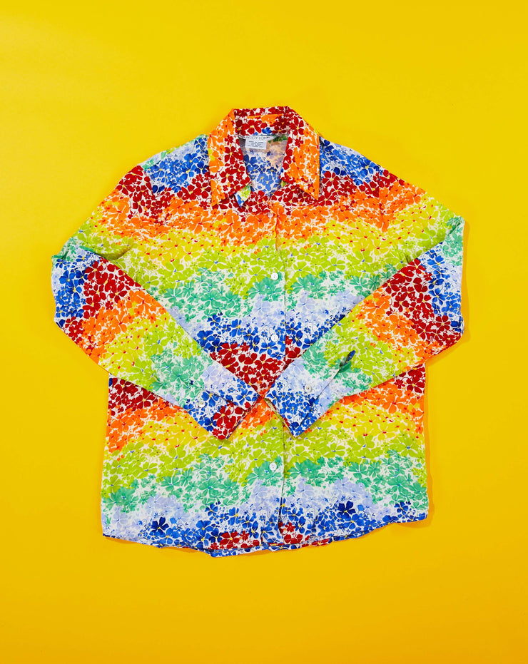Vintage 80s Maggy London Floral Rainbow Button Up Shirt