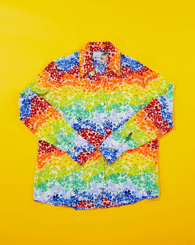 Vintage 80s Maggy London Floral Rainbow Button Up Shirt
