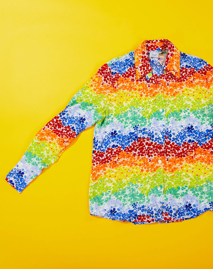 Vintage 80s Maggy London Floral Rainbow Button Up Shirt
