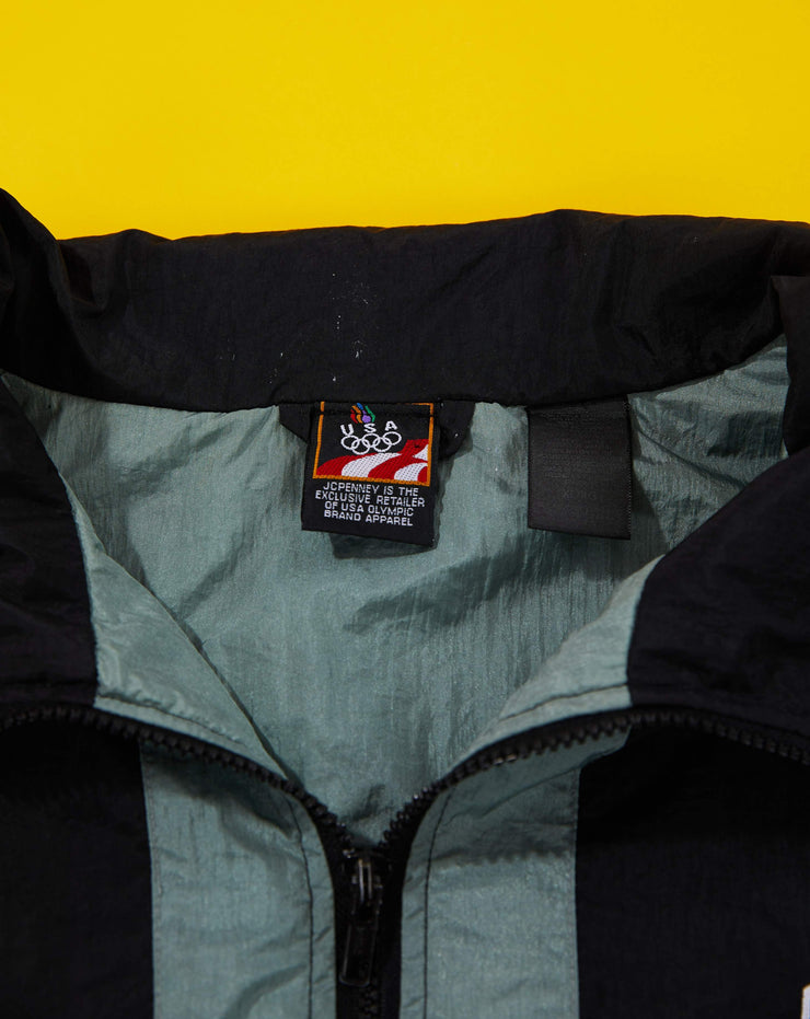 Vintage 90s USA Olympics Quarter Zip Windbreaker Jacket (Black/light mint green)