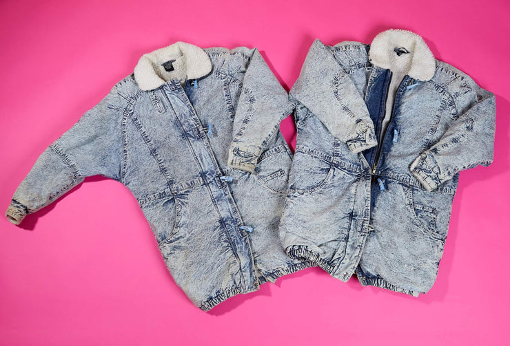 80s Acid Wash Long Denim Trench Coat