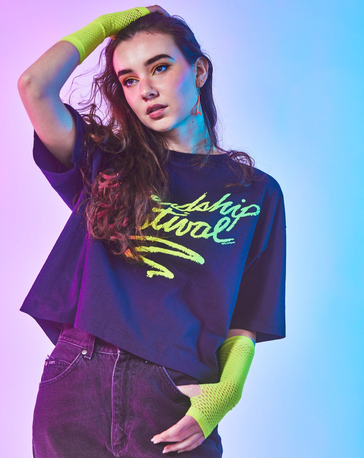 Vintage 90s Friendship Festival Neon Crop Top