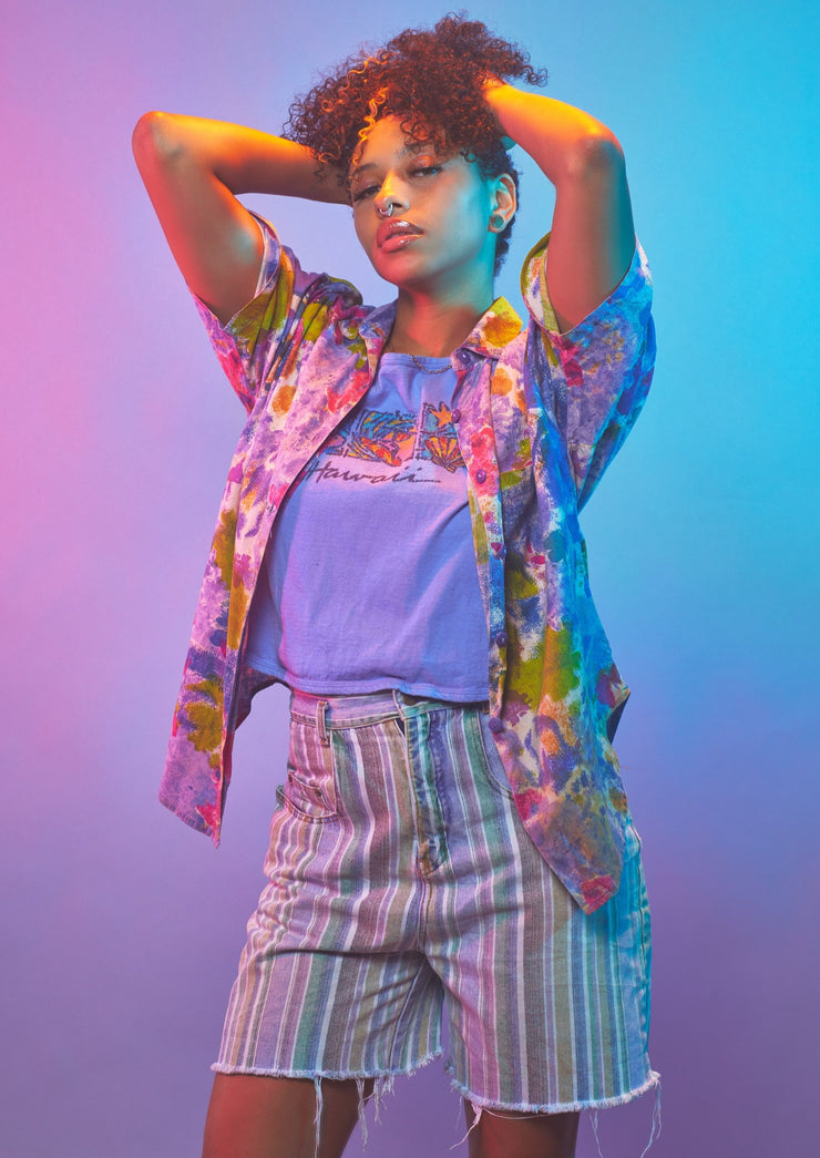 Vintage 80s Styles To Go Striped Denim Shorts
