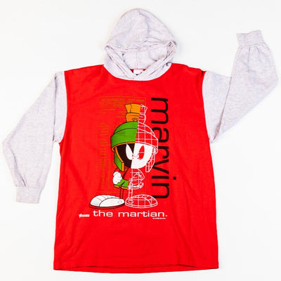 single stitch Vintage 1993 Marvin the Martian Long Sleeve Hooded T-shirt retro candy vintage