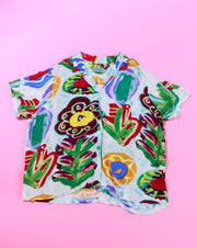 Vintage 80s Jams World Retro Flower Button Up