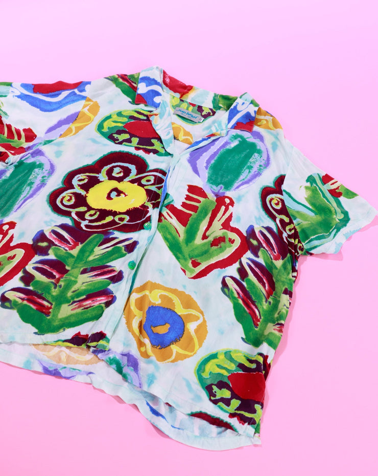 Vintage 80s Jams World Retro Flower Button Up