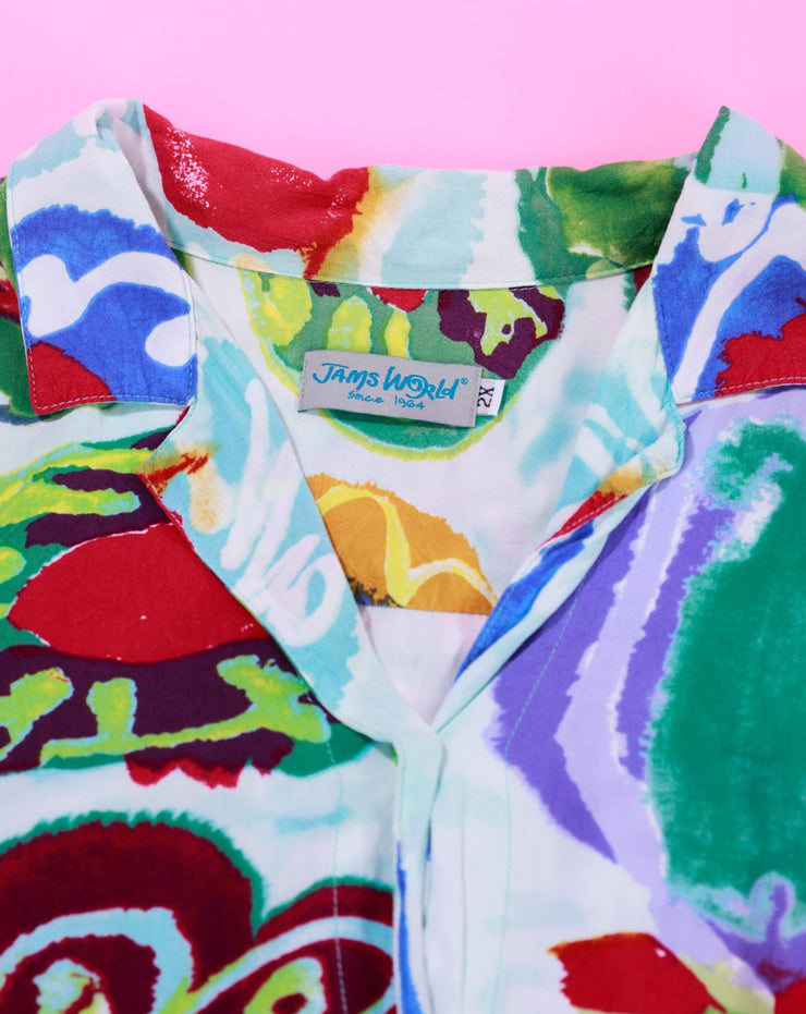 Vintage 80s Jams World Retro Flower Button Up