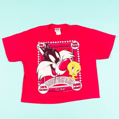 Vintage 1995 Looney Tunes Blues Crop Top tweety bird and Sylvester cat from retro candy