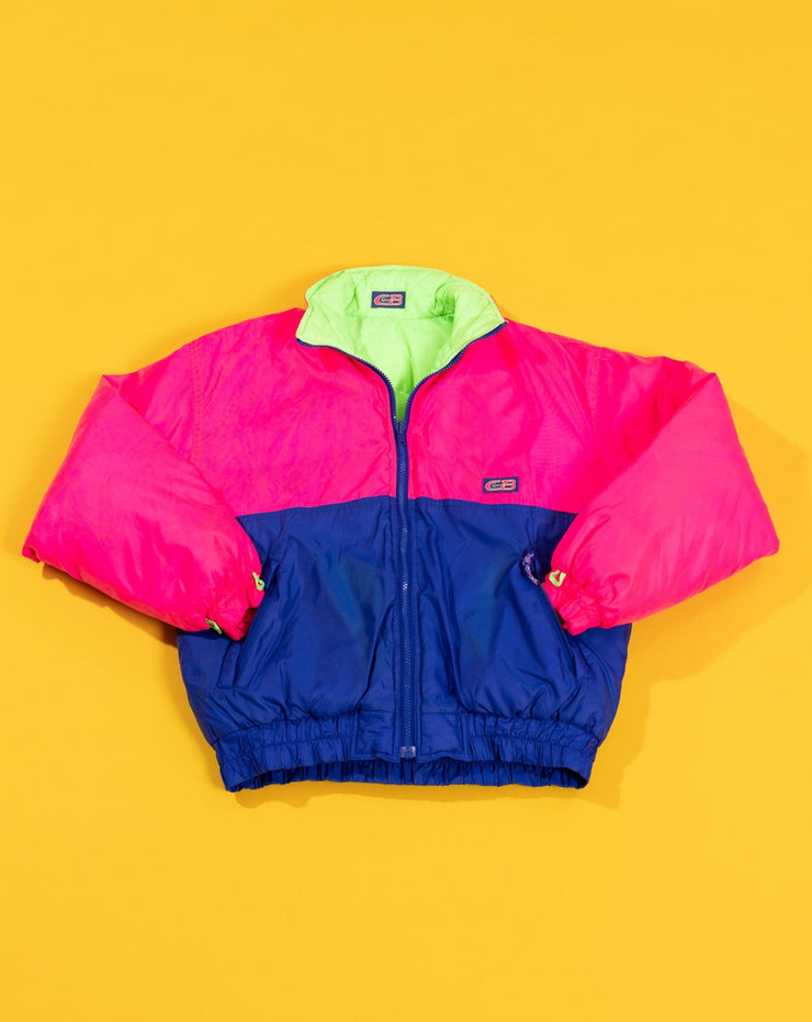 Vintage 1990 CB Sport Reversible Puffer Jacket (lime green/pink)