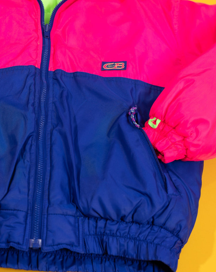 Vintage 1990 CB Sport Reversible Puffer Jacket (lime green/pink)