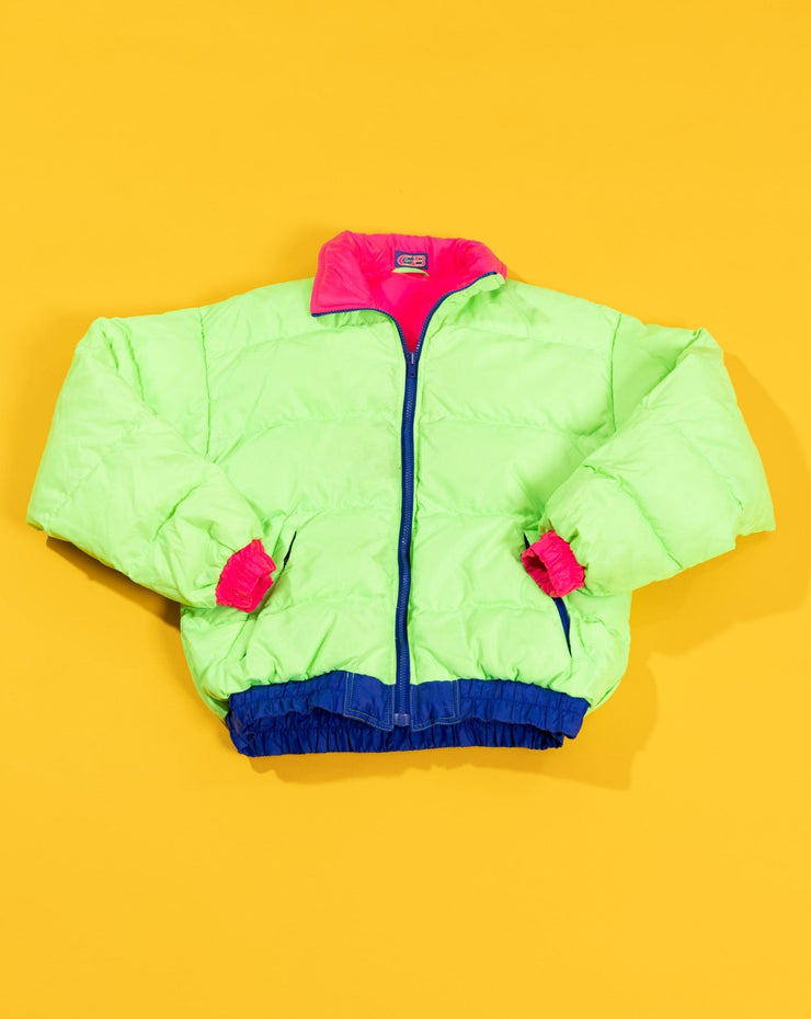 Vintage 1990 CB Sport Reversible Puffer Jacket (lime green/pink)