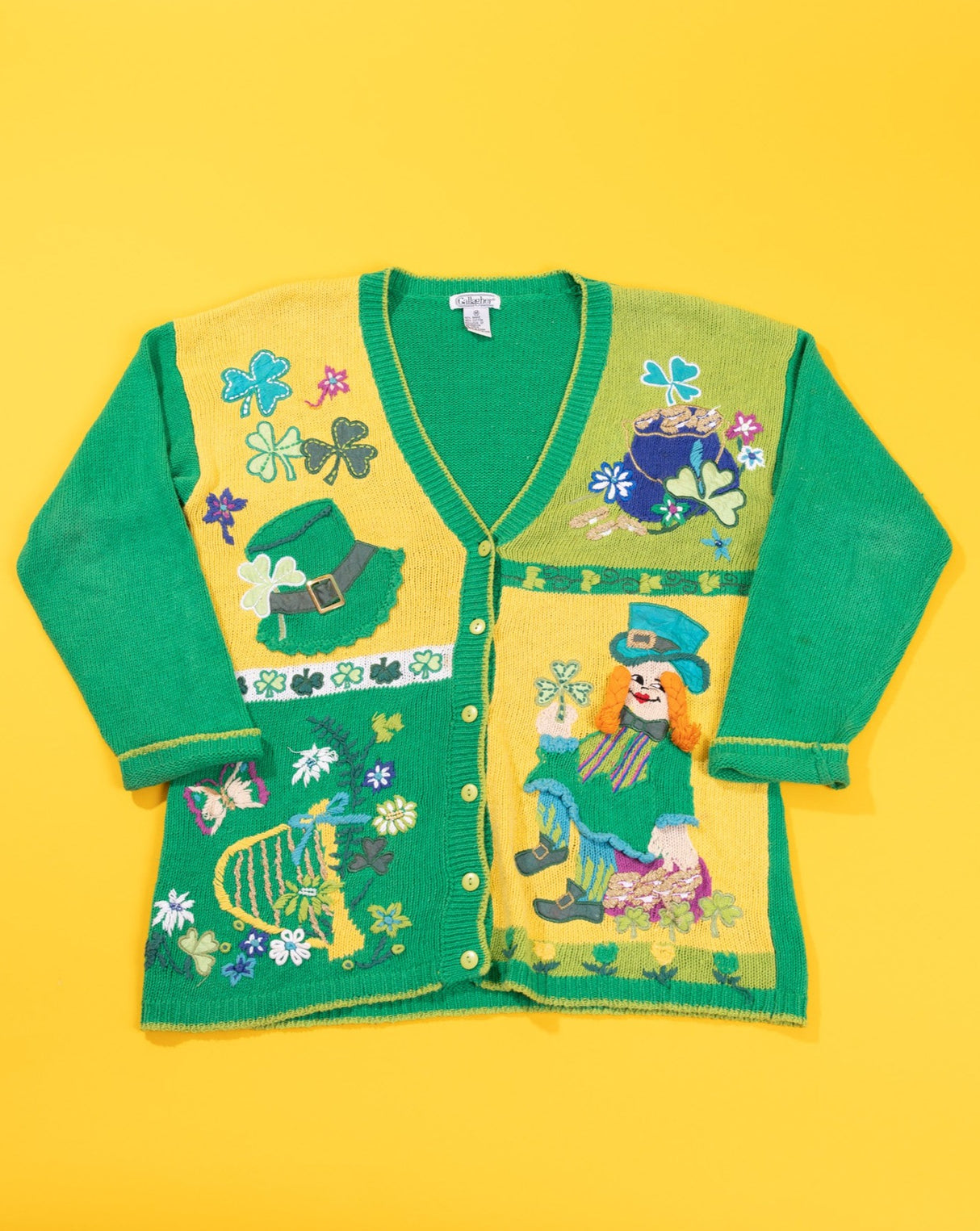 Vintage 90s Gallagher St. Patricks Day Leprechaun Cardigan Sweater