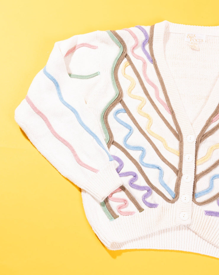 Vintage 80s Silk Focus Retro Cardigan Sweater