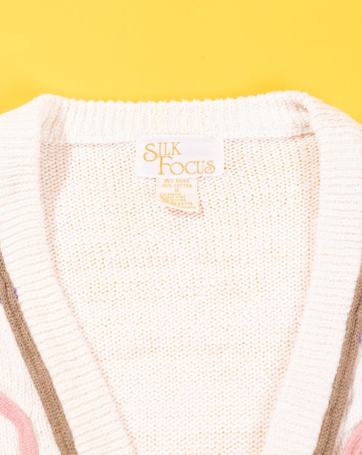 Vintage 80s Silk Focus Retro Cardigan Sweater