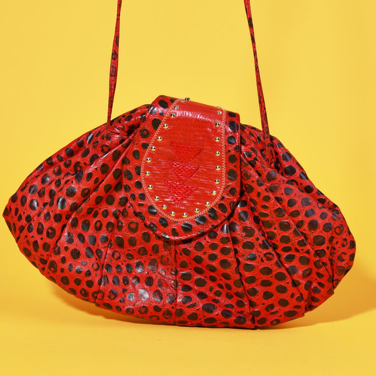 Vintage 80s Red Polka Dot Leather Purse